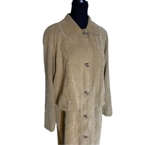 FEN NELLI Tan Faux Suede Microsuede Button-Up Trench Coat Long Plus Size 15/16